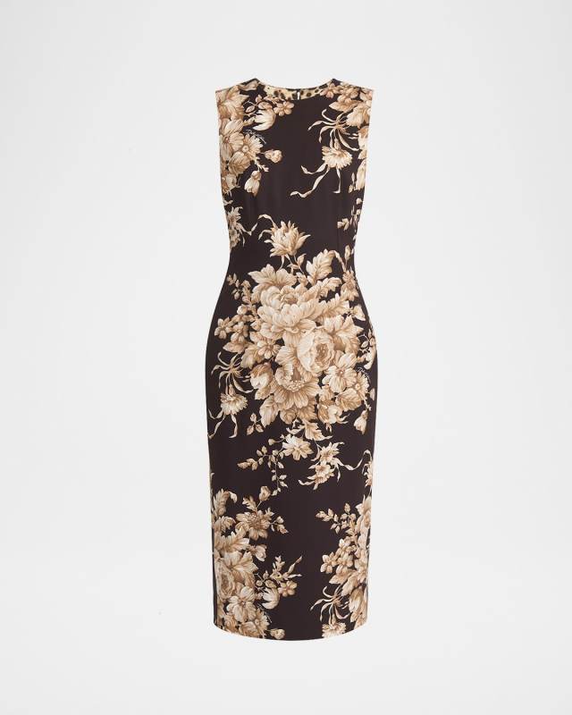 Rose Cretonne Charmeuse Sleeveless Midi Dress